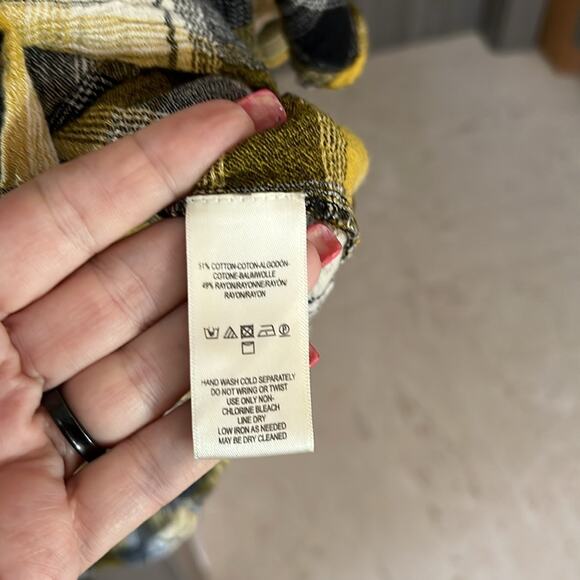 $128 ANTHROPOLOGIE / MAEVE yellow black plaid oversized button up shirt … - Picture 7 of 9